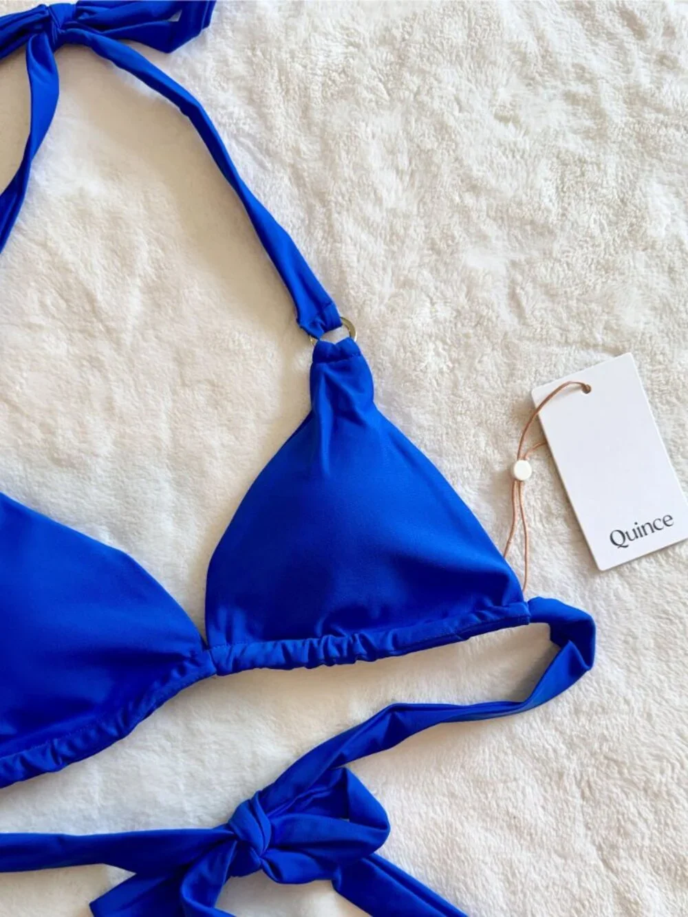 NWT Quince Italian Full Coverage Ring Triangle Bikini Top in Electric Blue - S